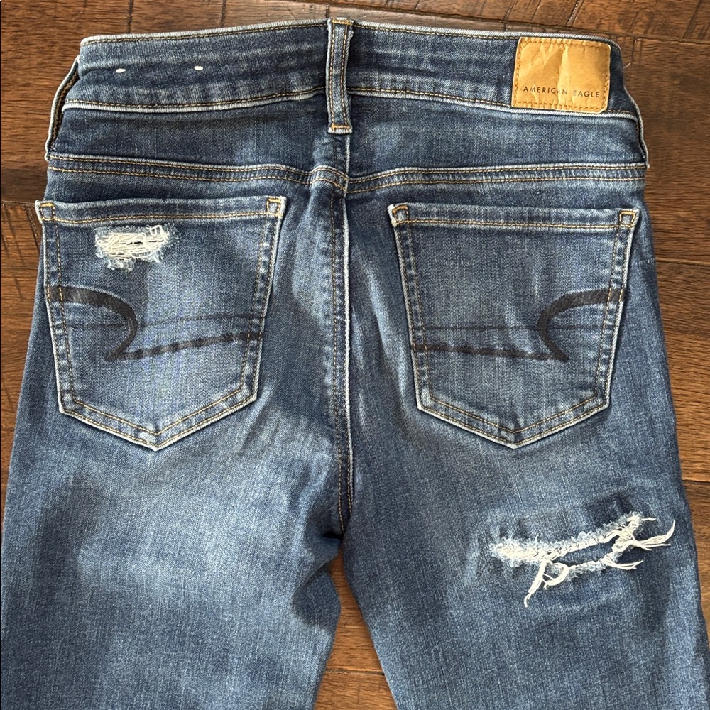 0 Long American Eagle Outfitters Dark Blue Distressed jegging - Picture 5 of 5